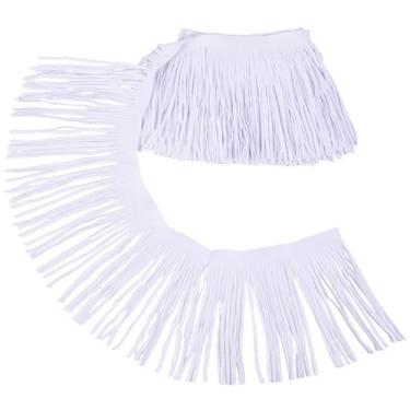 Imagem de GORGECRAFT 2,2 jardas 14 cm dupla face couro PU franja borla acabamento branco camurça sintética dança saia borla costura capa para vestido faça você mesmo, artesanato, roupas, roupas, cortinas