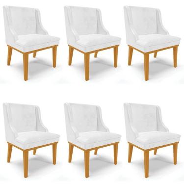 Imagem de Kit 6 Cadeiras Estofadas Base Fixa de Madeira Castanho Lia Sintético Premium Branco - Ibiza