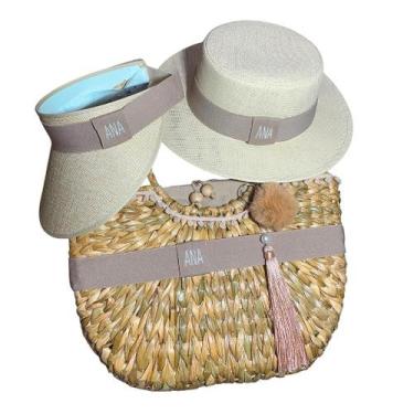 Imagem de Kit Bolsa Búzios, Chapéu Paris de Juta e Viseira Aba Longa Personaliza