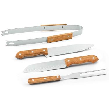 Imagem de Jogo para Churrasco Tradicional Inox 4 peças Bambu TopGet