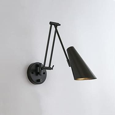 Imagem de Luminária de parede com braço articulado, luminária vertical ajustável para montagem na parede, luminária de leitura industrial para cima e para baixo, luminária de parede de cabeceira para