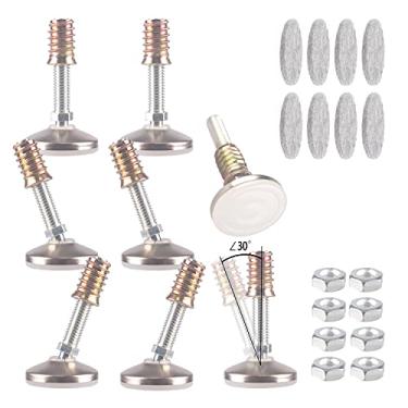 Imagem de HUAYY Niveladores de pés giratórios para móveis, altura angular ajustável (kits de inserção de porca 3/8-16 --- 8 conjuntos), pernas de nivelamento resistente para cadeiras de mesa, armários, sofá, com almofadas de feltro autoadesivas de alta densidade