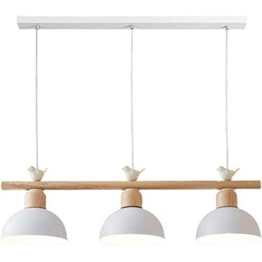 Imagem de Luminária pendente de mesa de jantar Luminária criativa de madeira para sala de jantar 3 lâmpadas E27 Lustre de ferro com altura ajustável Luminária suspensa para quarto e sala de estar Ilum