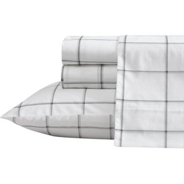 Imagem de Nautica - Jogo de cama Queen, conjunto de cama de percal de algodão, nítido e legal, leve e respirável (trama preta, Queen)