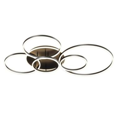 Imagem de Luminária de teto LED moderna 90W Luminária de teto regulável com controle remoto 5 anéis Luminária de teto embutida Lustre de acrílico dourado LED para sala de estar Quarto Cozinha Luminári