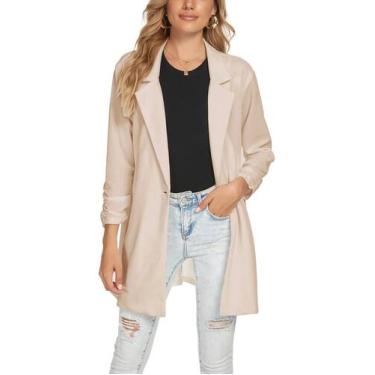 Imagem de Blazer feminino Unifizz, manga 3/4, casual, aberto, frontal, bege, GG
