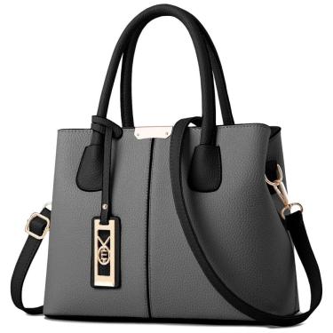 Imagem de Bolsa Feminina de Ombro em Couro Sintético, COCIFER XMQB888 Grey Black, Cinza