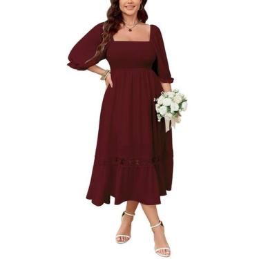 Imagem de Vestido maxi SCOMCHIC feminino plus size de manga curta cor de vinho
