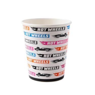 Imagem de Bonjour Fete Copos de festa de papel Hot Wheels | Copos descartáveis para festas de aniversário, celebrações infantis e eventos temáticos de carro | Suprimentos e decorações de festa premium | Pacote