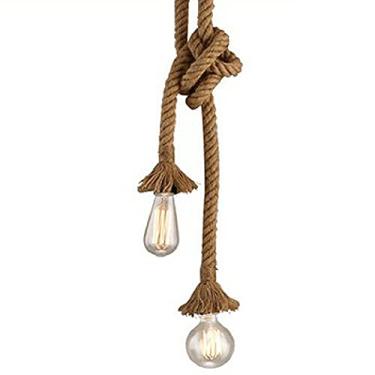 Imagem de YQSLQZZ Lustre de corda de cânhamo para sala de jantar, luzes de teto penduradas em ilha de cozinha vintage, luminária pendente industrial ajustável de altura, para pia de corredor e café
