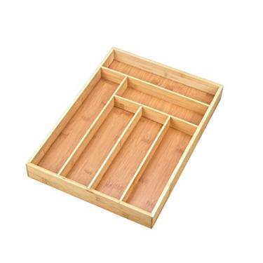 Imagem de Organizador de gaveta de talheres e bandeja de talheres para talheres e facas, organizador de gaveta de bambu, bandeja organizadora de utensílios, divisória de gaveta
