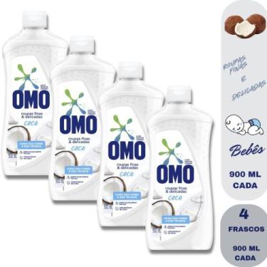 Imagem de Kit 4 Lava Roupas Omo Roupas Finas e Delicadas - Sabão Líquido Coco 90
