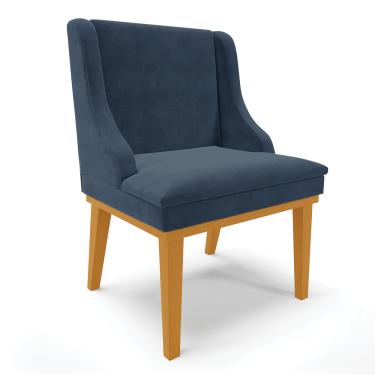 Imagem de Cadeira de Jantar Liz Suede Azul Marinho Base Fixa Madeira Castanho - D'Rossi