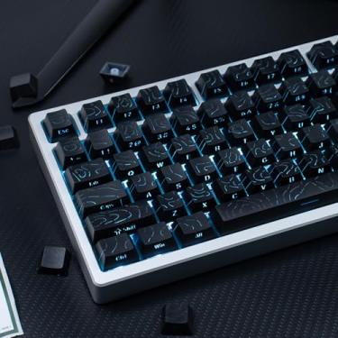 Imagem de Conjunto de teclas topográficas 134 teclas PBT Doubleshot pretas com perfil cereja brilhante através de teclas topográficas adequadas para 61/64/87/104/108 Cherry Mx Switches Teclado Mecânico