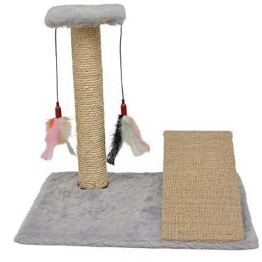 Imagem de Brinquedo para Gato Pet Arranhador Pena e Rampa Poste Sisal(Cinza)