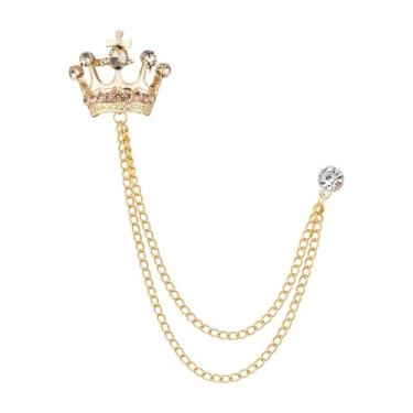 Imagem de Broche de coroa masculino broche de lapela de strass para homens com borla de metal corrente de colarinho alfinetes de terno broche coroa broche de lapela para homens terno de formatura chapéu
