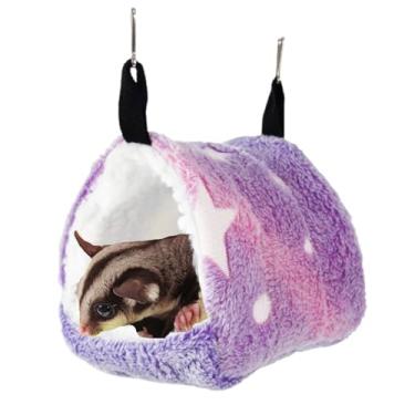 Imagem de Copfeu Rede de algodão para porquinho-da-índia para ratos, ninho de hamster colorido, gaiola de esconderijo quente para animais pequenos, papagaio, furão (roxo, médio)