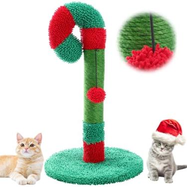 Imagem de Yeyeplum Arranhador de gato de Natal de 55 cm, arranhador de sisal natural pequeno para gatos e gatinhos em ambientes internos (cana doce)