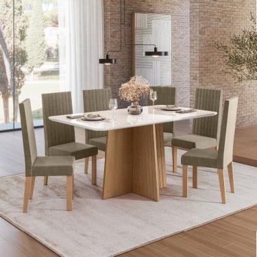 Imagem de Sala de Jantar Mesa Isa 160cm Vidro 6 Cadeiras Laura Mel/Caramelo/Off White