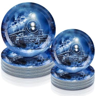 Imagem de Blushtier Pacote com 100 pratos de trem de Natal descartáveis Believe pratos de jantar de festa louça de festa polar suprimentos de decoração de festa