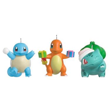 Imagem de Hallmark Keepsake Mini enfeites de Natal 2025, Pokémon Bulbasaur, Charmander e Squirtle, conjunto de 3, presentes para jogadores