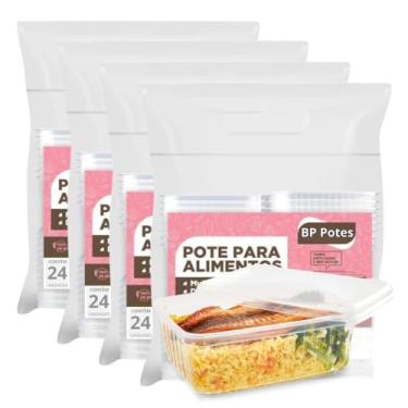 Imagem de Pote Descartável 500ml Retangular Freezer Microondas Marmita Fit Com Tampa (96 Unidades)