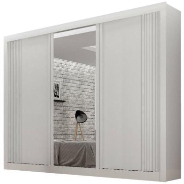 Imagem de Guarda Roupa Milano Branco 3 Portas Com Espelho 4 Gavetas Leifer Móveis