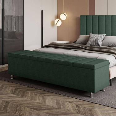Imagem de Calçadeira Baú Recamier Estofado King 195 Cm ônix Veludo Verde