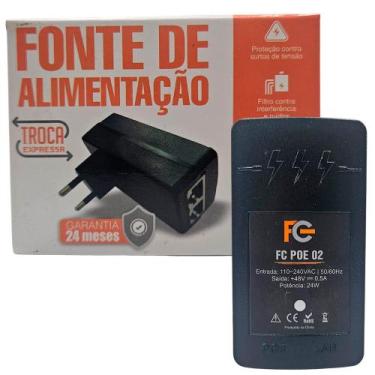 Imagem de Fonte PoE 48Vdc 0.5A (24W), Bivolt 100-240Vac, 2 Portas RJ-45, PoE Pas