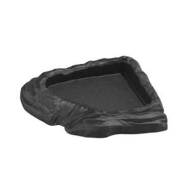 Imagem de Fenteer Prato de água para tartaruga, enfeite de aquário para alimentação de répteis, decoração de habitat, prato de água para tartaruga, canto para camaleão, Preto