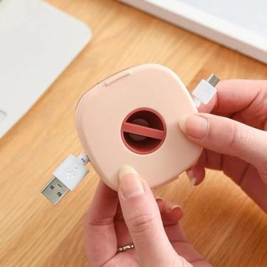 Imagem de 1 unidade portátil multiuso, giratório, suporte para celular, organizador de cabos de dados, caixa de armazenamento, enrolador de cabo de carregamento para celular (rosa)