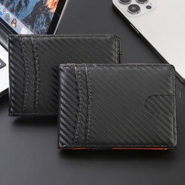 Imagem de Carteira masculina, com bloqueio de RFID, minimalista, dobrável, de couro com clipe para dinheiro e bolso frontal, carteira masculina para presente, preta