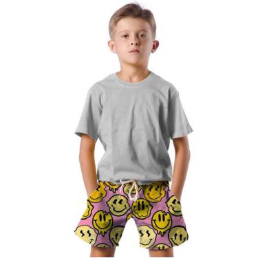Imagem de Shorts Infantil Bermuda Calção Praia Verão Emoji Smile Amarelo 292 - S