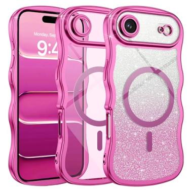 Imagem de BENTOBEN Capa transparente para iPhone Air, [compatível com MagSafe] [proteção total da câmera] [moldura ondulada fofa][cartolina com glitter faça você mesmo] Capa de telefone galvanizada ondulada à