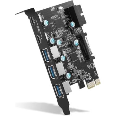 Imagem de Placa de expansão PCI-E x 1 para USB, USB 3.0 5Gpbs (3 x USB A - 2 x USB C - 1 x cabeçalho interno de 19 pinos) - Cartão PCI Express USB, placa mãe PCIE para PC Desktop, suporta Windows Mac OS Linux