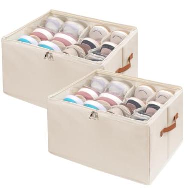 Imagem de ZMFeng Organizador de sapatos para armário, 2 peças, organizador de sapatos dobrável com capa transparente, cabe até 12 pares de caixa organizadora de sapatos com suporte inferior (bege)