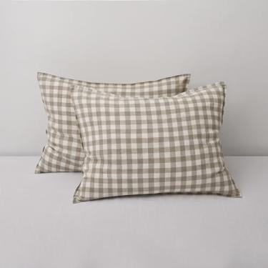 Imagem de CHUFFED 100% fronhas de linho francês, tamanho padrão, conjunto de 2, fronhas de linho lavado com pedra com fecho de zíper - respiráveis e refrescantes para pessoas que dormem quentes, 50 x 66 cm