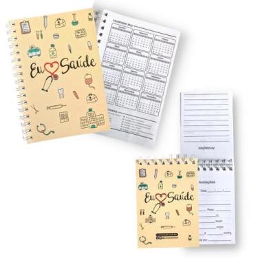 Imagem de Kit Bloquinho de Anotacoes Agenda Personalizada Enfermagem Eu Amo Saúd