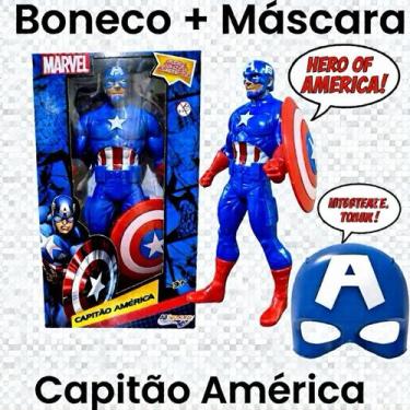 Imagem de Boneco Capitão América + Máscara Infantil Herói Vingadores Presente Me
