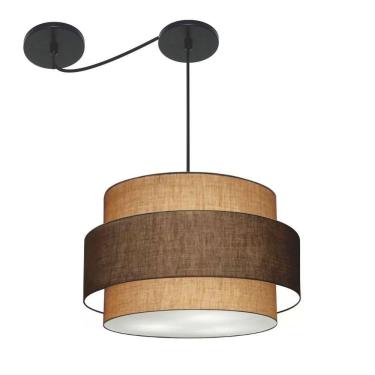 Imagem de Lustre Sala De Jantar Com Desvio Vivare Md-4399 Cúpula Em Tecido 50cm Palha-café-palha 127/220v