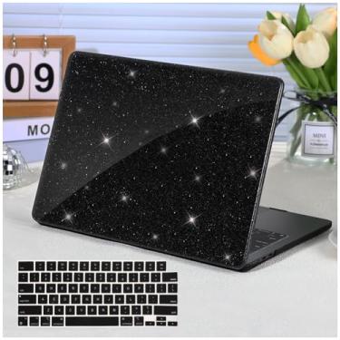 Imagem de Funut Capa para MacBook Pro de 13 polegadas 2024 2023 2022 2021-2016 versão M2 A2338 M1 A2251 A2289 A2159 A1989 A1706 com Touch Bar, capa rígida de couro brilhante e capa de teclado, glitter Preto