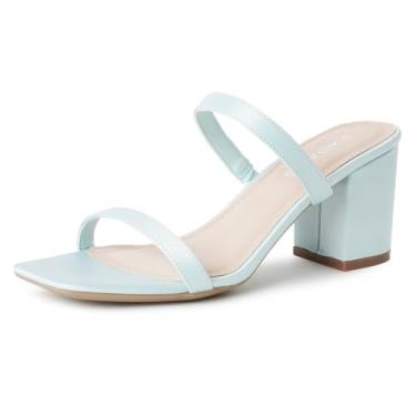 Imagem de J. Adams Sandália feminina Silver Dressy de salto – Tamanho 0, largura média, salto bloco de 7,6 cm, alça dupla, couro sintético, bico aberto, slingback, Cetim azul, 37