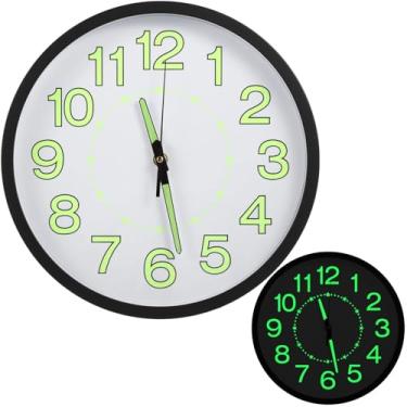 Imagem de Relógio de parede com luz noturna, relógio de quartzo silencioso de 30,5 cm, ponteiros e números luminosos, brilho escuro, quarto e sala de estar, ótimo para