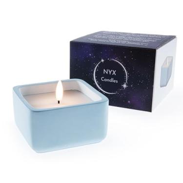 Imagem de Velas alimentadas por bateria (azul) - Velas de LED cintilantes sem chama - feitas de cera real em uma base de cimento - um presente ideal.