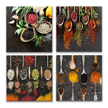Imagem de VVJSZHJ Arte de parede de cozinha moderna com especiarias e colher, imagens coloridas de comida, arte em tela para cozinhar, sala de jantar, restaurante, decoração de parede