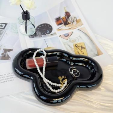 Imagem de Bandeja de louça de cerâmica, prato de joias, bandeja de anel, prato de bugiganga para brincos, colares, pulseiras chaves, bandeja de joias pequena e fofa em forma de nuvem, presente decorativo para