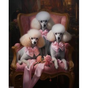 Imagem de XTXGERL Pintura DIY por números para adultos iniciantes, poodles de pompa de pompa, kit de pintura por números para cães para adultos, 40,6 cm x 50,8 cm