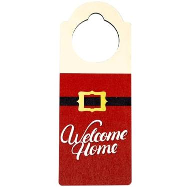 Imagem de Cabide de porta de madeira festivo para Natal, decoração rústica de alça de feriado, enfeite de porta de festa de Natal, placa de maçaneta de madeira para quarto, decoração de maçaneta de porta para o