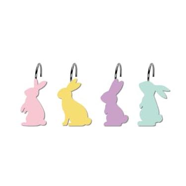 Imagem de Whaline 12 peças de ganchos de cortina de chuveiro de coelho da páscoa decorativos anéis de varão de chuveiro de resina de coelho ganchos para sala de estar, quarto, banheiro decoração