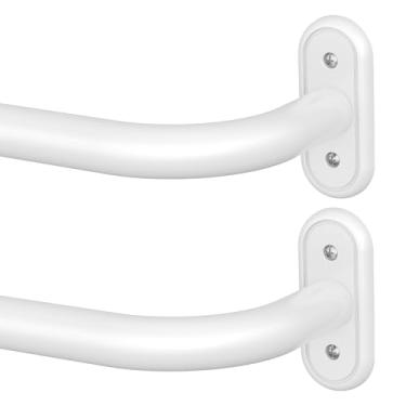 Imagem de Pacote com 2 varões de cortina brancos, hastes blackout de teto para janelas de 71 a 122 cm, hastes de tratamento de janela de quarto curvadas ajustáveis de 2,5 cm com suporte de alumínio